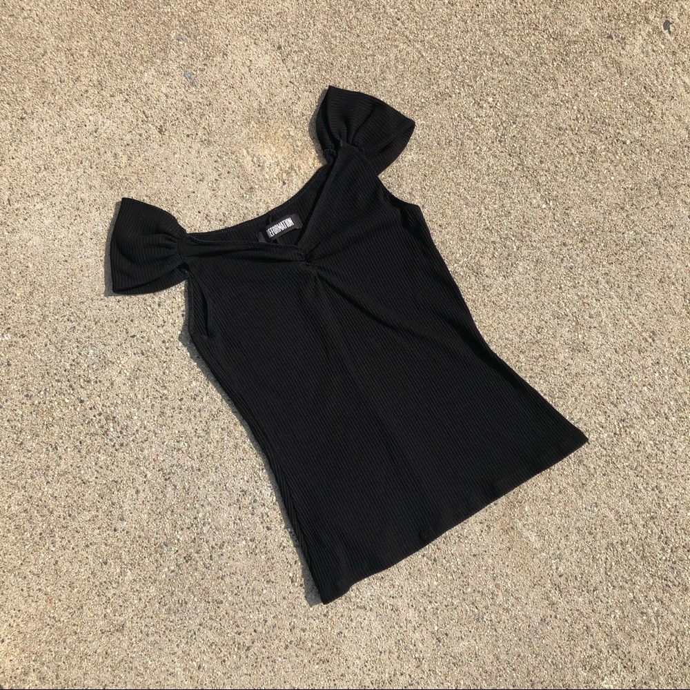 Reformation black ribbed knit short sleeve top